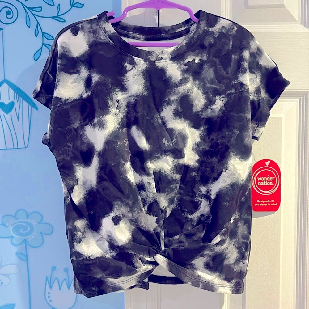 NWT Wonder Nation Tie Dye Black & White Summer Twist Better Cotton Top Girls M !